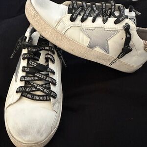 GGDB White Sneakers with Silver Star and Black Laces US 6.5 size